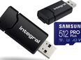 USB 3.1 Typ A, Speicherkartenleser integral, MicroSD Laufwerk, Samsung PROPlus MicroSDXC 512GB, mit einer Datenübertragung von bis zu 160MB/s, inklusive SD-Adapter in 90763