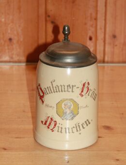 Paulaner Bräu München Bierkrug m Deckel Steinzeug Steingut Keramik 0,5L neuwertig - Borken