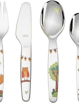 RÖSLE Kinderbesteck Waldfreunde (4-tlg), 1 Personen, Edelstahl 18/10, inkl. Kindergeschichte, spülmaschinengeeignet