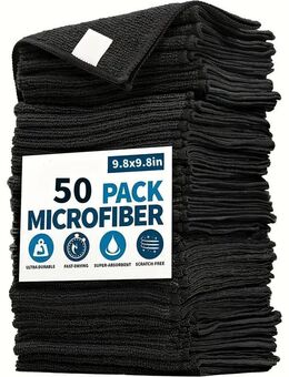 50 Stück Mikrofaser Schwarzes Flaches Reinigungstuch-Set – Weich, Schnell Trocknend & Saugfähig – Perfekt für Haus, Auto, Büro & Mehr - Wuppertal