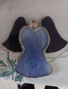 Engel aus Glas Fensterhänger 13 x 13 cm Vintage Handarbeit - Aßling