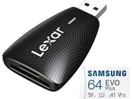 Speicherkartenleser Lexar Dual, MicroSD & SD Laufwerke, USB 3.0 Typ A, Samsung EVOPlus MicroSDXC 64GB mit einer Datenübertragung von bis zu 130MB/s, inklusive SD-Adapter - Fürth