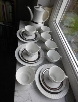 Thomas Porzellan Lanzette Platin braun 1 Kaffeekanne 7 Kaffee-Obertassen 3 Untertassen 3 Dessertteller/Kuchenteller 1 Zuckerschale, 15 Teile zus. 39,- - Flensburg
