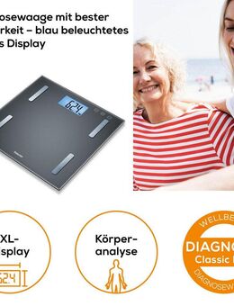 BEURER Körper-Analyse-Waage BF 180 zur Ermittlung der Körperwerte, Tragkraft mit 180 kg, Elektroden aus gebürstetem Edelstahl