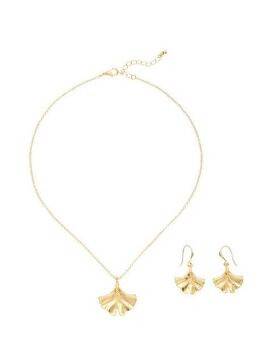 LASCANA Ohrring und Ketten Set, 2-teiliges Set aus Halskette und Ohrringe, Ginkgo Anhänger