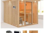 welltime Sauna Artja, BxTxH: 240,5 x 248 x 202 cm, 68 mm, (Set) naturbelassen, mit Ofen 9 kW Bio ext. Steuerung