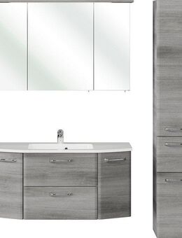 Saphir Badmöbel-Set Quickset 3-teilig, Mineralmarmor-Waschtisch und LED-Spiegelschrank, (4-St), mit Hochschrank, inkl. Türdämpfer, 7 Türen, 1 Klappe, 2 Schubladen