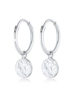 Elli Paar Creolen Creolen Plättchen Coin Organic Look 925 Silber
