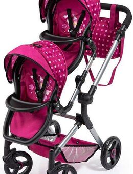 Bayer Puppen-Zwillingsbuggy Twin Neo, bordeaux, mit Wickeltasche
