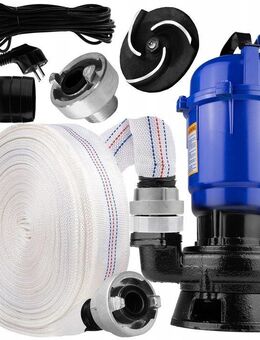 Hochleistungs Pumpe Schmutzwasser mit 20m Feuerwehrschlauch im Set Tauchpumpe Schwarz 2600 W 12000 l/h Set43 - Wuppertal