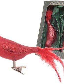 Krebs Glas Lauscha Weihnachtsbaumklammer Amsel, Eislack, unversilbert (2-tlg), Weihnachtsbaumklammern Glas, mundgeblasen, handgefertigt, Glasvogel