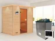 Karibu Sauna "Sonja" mit bronzierter Tür und Kranz Ofen 9 KW externe Strg modern, BxTxH: 224 x 160 x 202 cm, 38 mm