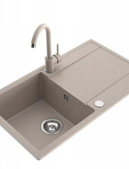 Granitspüle Waschbecken komplett Set mit SIPHON Mischbatterie Sandfarbe - Wuppertal