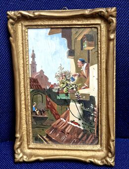 Gemaltes Bild Motiv Spitzweg Art Mann mit Gießkanne - Creuzburg Zentrum