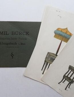 8 Musterblätter, Lampen, Lampenschirm-Fabrik Emil Bürck, Königsbach in Baden Lithos um 1900 - Königsbach-Stein