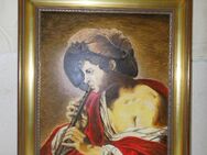 Großes Gemälde Öl auf Leinwand / Replik Flötenspielender Knabe mit rotem Umhang - Zeuthen