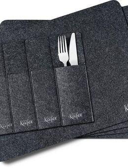 Käfer Platzset, (Set, 12-St., 4 x Platzdecken, 4 x Bestecktaschen, 4 x Untersetzer), 12tlg. Set für 4 Pers., Platzdecken, Bestecktaschen, Untersetzer, Filz