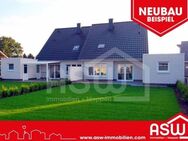 Musterhaus! Neubau: weiße Doppelhaushälfte mit exklusivem Gauben-Dachfenster und massiver Garage! - Meppen