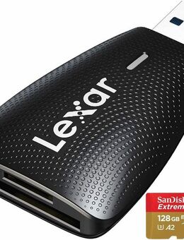 Speicherkartenleser, USB 3.1 Typ A, Lexar Dual, SD & MicroSD Laufwerke, SanDisk Extreme MicroSDXC 128GB mit einer Datenübertragung von bis zu 200MB/s, inklusive SD-Adapter - Fürth