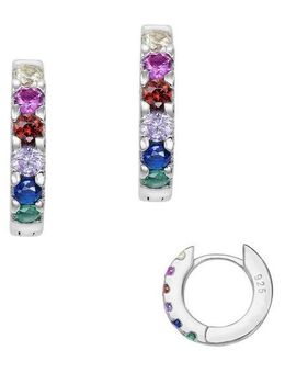 Firetti Paar Creolen Schmuck Geschenk Silber 925 Glitzer Regenbogen, Made in Germany - mit Zirkonia (synth)
