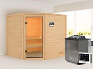 welltime Sauna Tami, BxTxH: 196 x 195 x 187 cm, 38 mm, mit bronzierter Ganzglastür, für bis zu 3 Personen