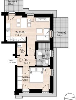2-Zimmer-Singlewohnung mit 2 Terrassen - Mittelnkirchen