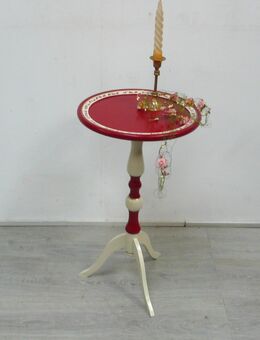 Kleiner Beistelltisch, Lampentisch, Blumentisch, kl Kaffeetisch, rund Antik Stil, Rubinrot + Creme - Sinzig