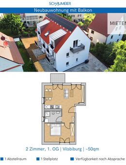 Moderne 2-Zimmer-Neubauwohnung im 1. Obergeschoss mit Stellplatz & Kellerabteil - Vilsbiburg