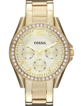 Fossil Multifunktionsuhr RILEY ES3203, Quarzuhr, Armbanduhr, Damenuhr, Datum, Edelstahlarmband, Glassteine