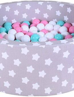 Knorrtoys® Bällebad Soft, Grey White Stars, mit 300 Bällen rose/creme/lightBlue, Made in Germany