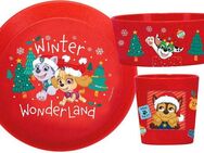 KOZIOL Kindergeschirr-Set Kleiner Teller + Schale + Becher CONNECT PAW PATROL WINTER WONDERLAND (3-tlg), 1 Personen, Kunststoff, Polypropylen, made in Germany, melaminfrei, klimaneutral, 3 Teile, für 1 Person