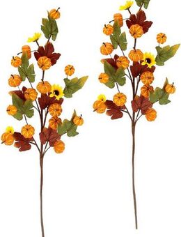 Kunstzweig Herbstzweige, I.GE.A., Höhe 65 cm, Mit Sonnenblumen, Kürbissen und Herbstlaub, 2er Set