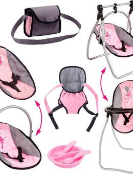 Bayer Puppen Accessoires-Set Vario rosa/grau, (Set, 6-tlg), mit multifunktionalem Sitz