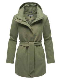 Marikoo Kurzmantel Katalinaa Eleganter Wickel Mantel mit Taillengürtel und Oversized Hood Kapuze