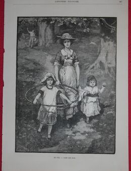 Grafik , En ete. - Dans les bois., Mutter mit zwei Kindern. , 40cm x 28cm ,M58 - Görlitz
