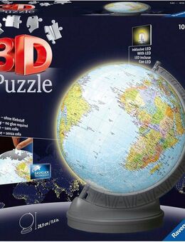 Ravensburger 3D-Puzzle Globus mit Licht, 540 Puzzleteile, mit LED-Modul, Made in Europe