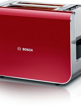 BOSCH Toaster Styline TAT8614N, integrierter Brötchenaufsatz, Liftfunktion, 860 W, Auftaufunktion, Abschaltautomatik, Brotzentrierung, Edelstahl/rot