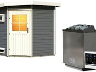 Karibu Saunahaus Fiete, BxTxH: 196 x 196 x 226 cm, 38 mm, (Set) klassiche Tür, Ofen 9 KW Bio externe Strg easy