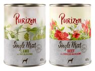 Sparpaket Purizon Single Meat 12 x 400 g - Mix: 6x Rind mit Hibiskusblüten, 6x Lamm mit Hopfenblüten