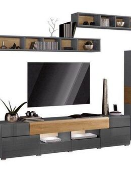 INOSIGN Wohnwand Toledo,Breite 391cm stilvolle Mediawand ohne Beleuchtung, (Set, 5-St), Anbauwand(Vitrine,Lowboard,Highboard,2xHängeregal)MDF Hochglanzfronten