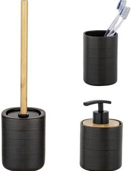 SCHÖNER WOHNEN-Kollektion Badaccessoire-Set »Zena«, Set, 3 tlg., Zahnputzbecher, Seifenspender & WC-Garnitur, aus Keramik mit Bambus