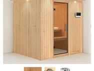 Karibu Sauna Dima, BxTxH: 210 x 184 x 202 cm, 68 mm, (Set) 3,6-kW-Bio-Plug & Play Ofen mit externer Steuerung