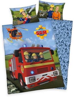 Feuerwehrmann Sam Babybettwäsche Feuerwehrmann Sam, Renforcé, 2 teilig, mit Löschzug und Helikopter