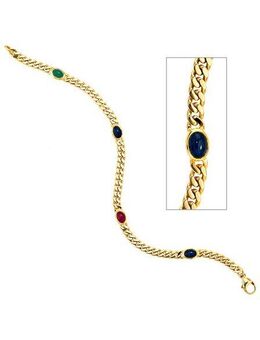 JOBO Goldarmband, 585 Gold massiv mit Rubin Safir Smaragd 19 cm