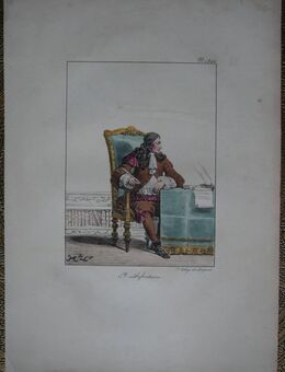 Lithografie von Delpech - koloriert : Jean de La Lafontaine . , 1621 - 1695 , Nummer 246 , Blatt 35cm x 25cm , M33 - Görlitz