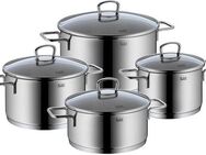 Silit Topf-Set Alicante Induktions Töpfe Set mit Glasdeckel poliert, Edelstahl 18/10 (Set, 8-tlg., Bratentopf mit Deckel Ø 20 cm, Fleischtopf mit Deckel Ø 16/20/24 cm), unbeschichtet, ohne Skalierung, für alle Herdarten geeignet