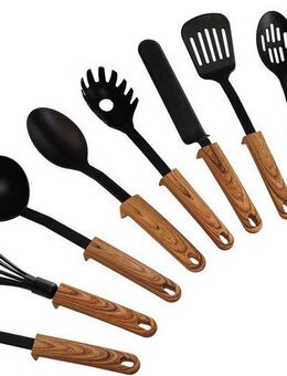STONELINE Kochbesteck-Set Kochutensilien-Set mit Holzgriff-Design "Back to Nature" (Set, 9-tlg), Perfekt für Antihaft-Pfannen und Töpfe, Design aus Deutschland