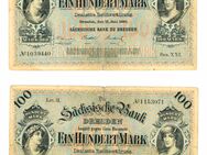 2 historische Banknoten, Sächsische Bank zu Dresden, 1890, 100 Mark - Dresden