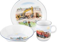 Seltmann Weiden Kindergeschirr-Set Compact Auf der Baustelle (3-tlg), 1 Personen, Porzellan, Teller, Schüssel, Becher, Made in Germany, 3 Teile, für 1 Person