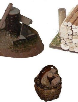 Alfred Kolbe Krippen-Zubehör Hackstock, Holzstoß, Korb mit Holz, Weihnachtsdeko (Set, 3 St)